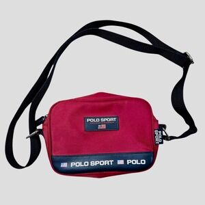 Polo Sport Ralph Lauren Red Crossbody Bag Vintage Nylon USA Logo Shoulder Bag